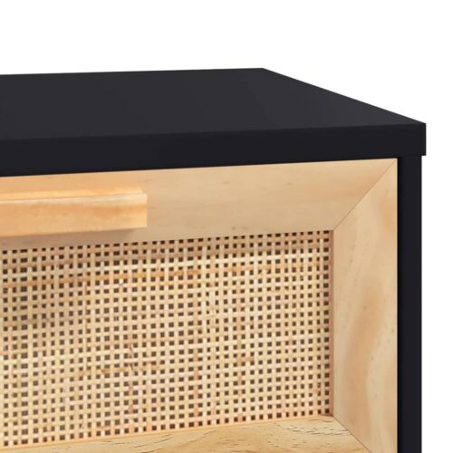 Console Table Black 80x30x75cm Solid Wood Pine Natural Rattan - Image 6
