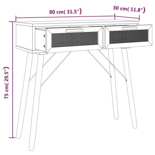 Console Table Black 80x30x75cm Solid Wood Pine Natural Rattan - Image 7