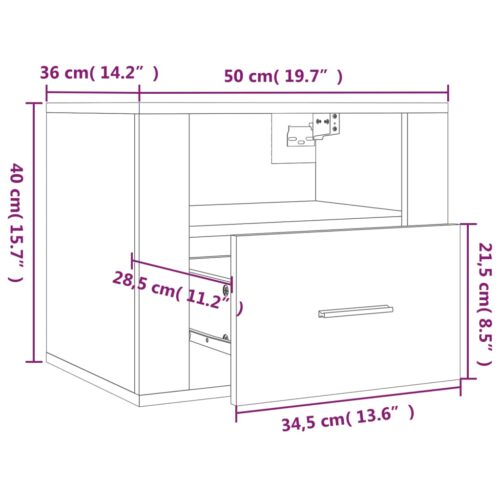 Wall-mounted Bedside Cabinet White 50x36x40cm - Image 10