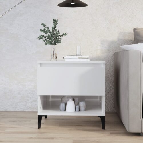 Side Table High Gloss White 50x46x50cm Engineered Wood