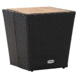 Tea Table Black 41.5x41.5x43cm Poly Rattan Solid Acacia Wood