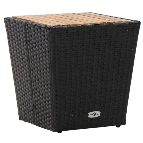 Tea Table Black 41.5x41.5x43cm Poly Rattan Solid Acacia Wood - Image 7