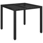 Garden Table with Glass Top Black 90x90x75cm Poly Rattan