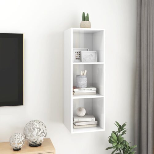High Gloss Wall Wooden Cabinet TV Storage Unit Shelf Rack Table Bookcase White - Image 6