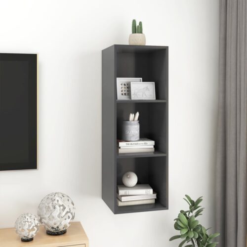 Wall-Mounted Wooden Cabinet TV Storage Unit Shelf Rack Bookcase Bookshelf Grey - Image 6