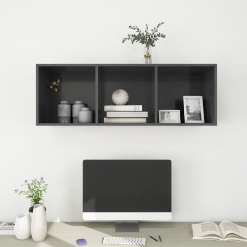 Wall-Mounted Wooden Cabinet TV Storage Unit Shelf Rack Bookcase Bookshelf Grey - Image 7
