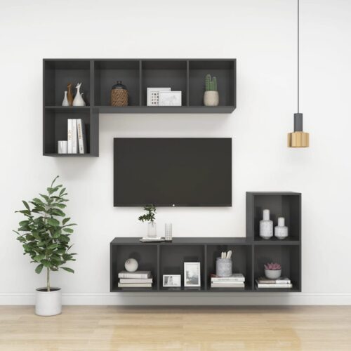 Wall-Mounted Wooden Cabinet TV Storage Unit Shelf Rack Bookcase Bookshelf Grey - Image 8