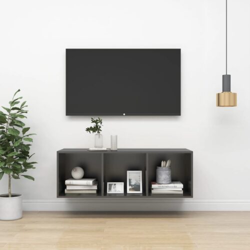Wall-Mounted Wooden Cabinet TV Storage Unit Shelf Rack Bookcase Bookshelf Grey - Image 10