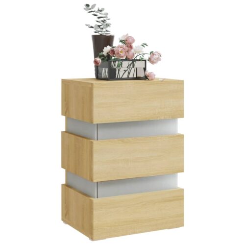 LED Bedside Cabinet Sonoma Oak 45x35x67cm Engineered Wood - Image 3