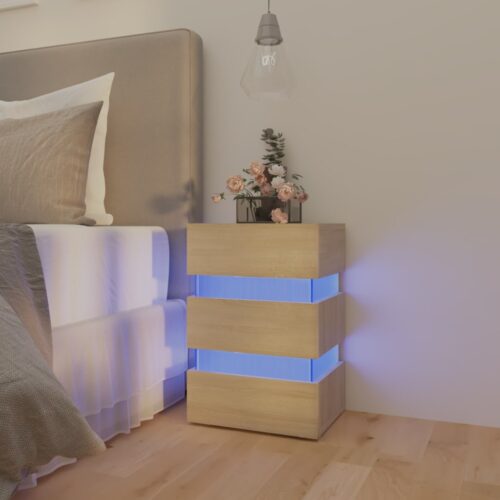 LED Bedside Cabinet Sonoma Oak 45x35x67cm Engineered Wood - Image 12