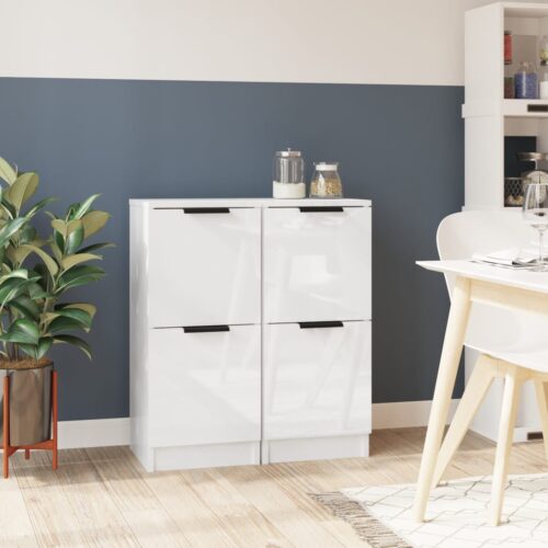 Sideboards 2pcs High Gloss White 30x30x70cm Engineered Wood