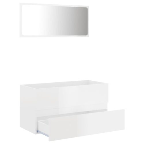 2-Piece Bathroom Furniture Set High Gloss White Engineered Wood - Image 3