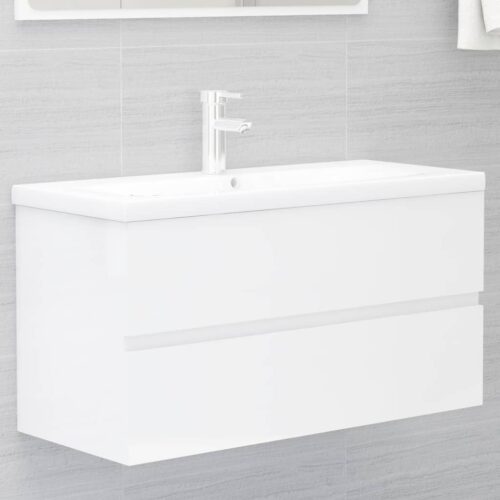 2-Piece Bathroom Furniture Set High Gloss White Engineered Wood - Image 10