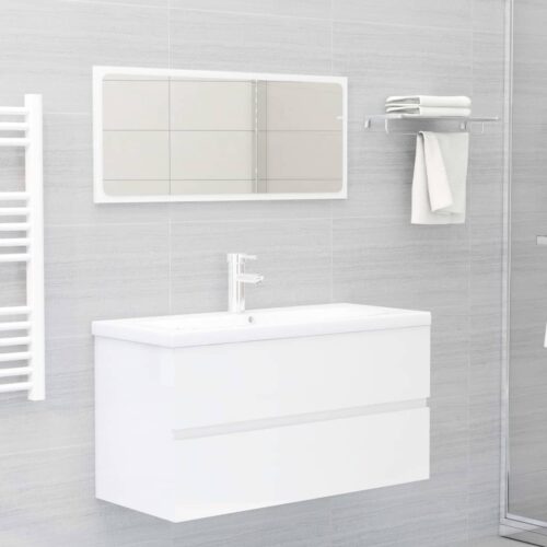 2-Piece Bathroom Furniture Set High Gloss White Engineered Wood - Image 12