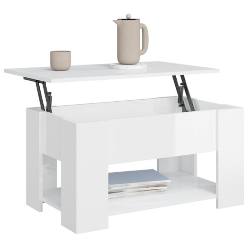 Coffee Table High Gloss White 79x49x41cm Engineered Wood - Image 4