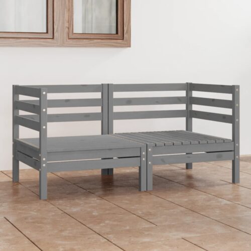 Garden 2-Seater Sofa Grey Solid Wood Pine - Image 8