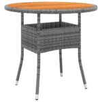 Garden Table 80x75cm Acacia Wood Poly Rattan Grey