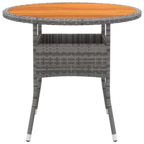 Garden Table 80x75cm Acacia Wood Poly Rattan Grey - Image 2