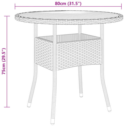 Garden Table 80x75cm Acacia Wood Poly Rattan Grey - Image 4