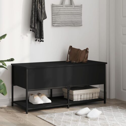 Storage Bench Black 100x42.5x47cm Engineered Wood - Image 3