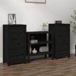 Sideboards 2pcs Black 40x35x80cm Solid Wood Pine