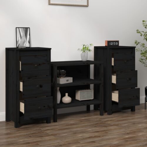Sideboards 2pcs Black 40x35x80cm Solid Wood Pine - Image 3