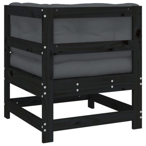 Corner Sofa with Cushions Black Solid Wood Pine - Image 5