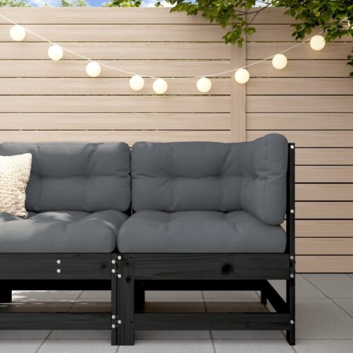 Corner Sofa with Cushions Black Solid Wood Pine - Image 10