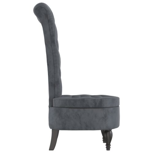 High Back Chair Dark Grey Velvet Button Design - Image 4