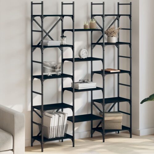 Bookshelf Black 127.5x28.5x172.5cm Engineered Wood - Image 12