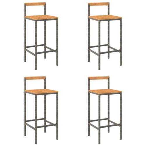 Bar Stools 4pcs Grey Poly Rattan Solid Wood Acacia - Image 2