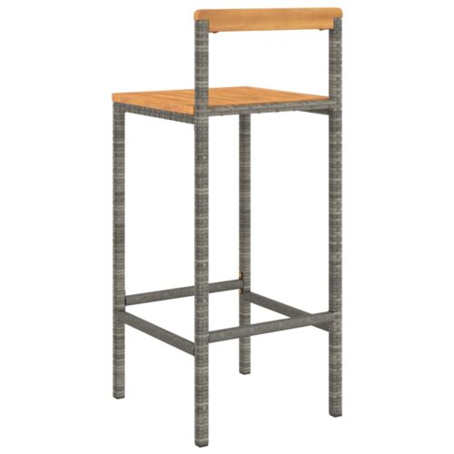 Bar Stools 4pcs Grey Poly Rattan Solid Wood Acacia - Image 6