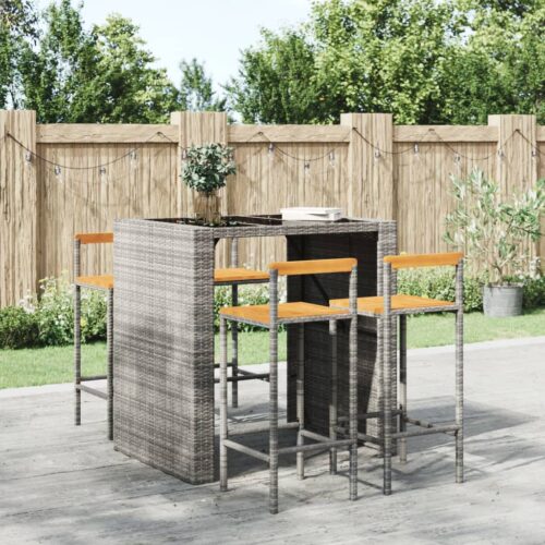 Bar Stools 4pcs Grey Poly Rattan Solid Wood Acacia - Image 9