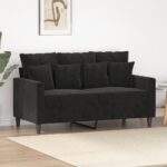 2-Seater Sofa Living Room Lounge Couch Futon Chair Velvet Fabric Black 120cm