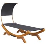 Outdoor Lounge Bed with Canopy 100x200x126cm Solid Bent Wood Anthracite