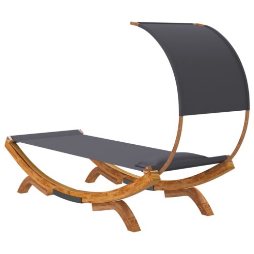 Outdoor Lounge Bed with Canopy 100x200x126cm Solid Bent Wood Anthracite - Image 5