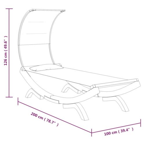 Outdoor Lounge Bed with Canopy 100x200x126cm Solid Bent Wood Anthracite - Image 6