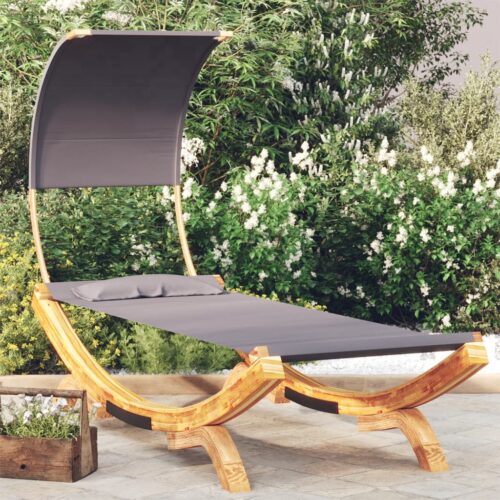 Outdoor Lounge Bed with Canopy 100x200x126cm Solid Bent Wood Anthracite - Image 7
