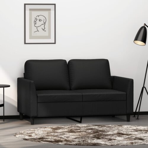 2-Seater Sofa Lounge Couch Futon Chair Modern Fabric Faux Leather Black 120cm - Image 9