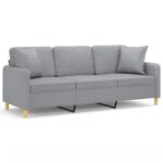 3-Seater Sofa with Throw Pillows Grey 180cm Fabric