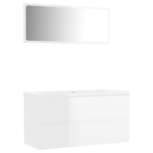 Bathroom Furniture Set High Gloss White Engineered Wood - Image 2