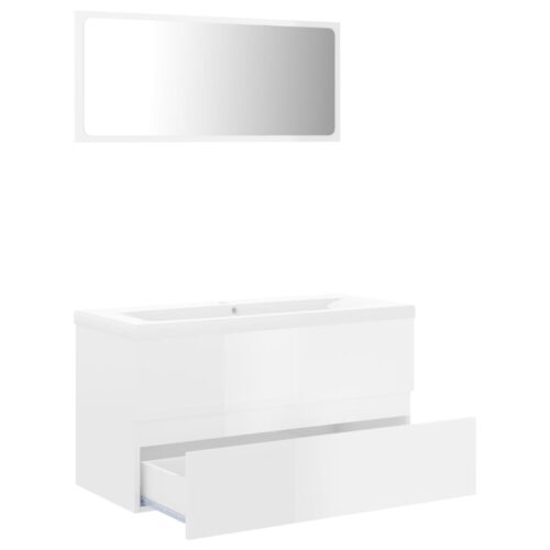 Bathroom Furniture Set High Gloss White Engineered Wood - Image 3