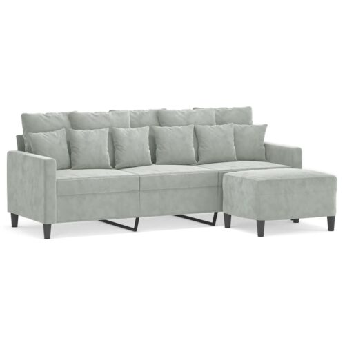 3-Seater Sofa with Foot Stool Lounge Ottoman Couch Velvet Fabric Grey 180cm