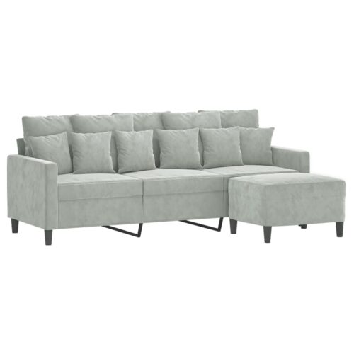 3-Seater Sofa with Foot Stool Lounge Ottoman Couch Velvet Fabric Grey 180cm - Image 3