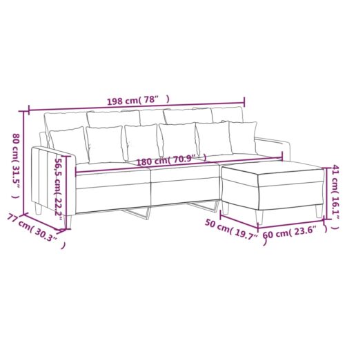 3-Seater Sofa with Foot Stool Lounge Ottoman Couch Velvet Fabric Grey 180cm - Image 7
