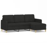 3-Seater Sofa Ottoman Set Lounge Couch Futon Foot Stool Chair Fabric Black 180cm