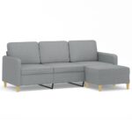 3-Seater Sofa Ottoman Set Lounge Couch Futon Foot Stool Fabric Light Grey 180cm
