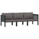 3-Seater Sofa with Cushions Anthracite Poly Rattan Wicker Outdoor Patio Furniture