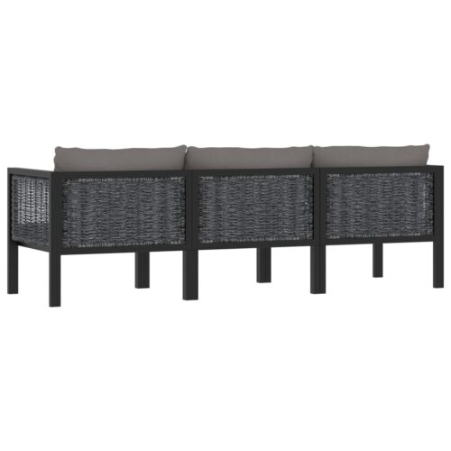 3-Seater Sofa with Cushions Anthracite Poly Rattan Wicker Outdoor Patio Furniture - Image 3