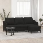 3-Seater Sofa Ottoman Set Lounge Couch Futon Foot Stool Chair Fabric Black 180cm